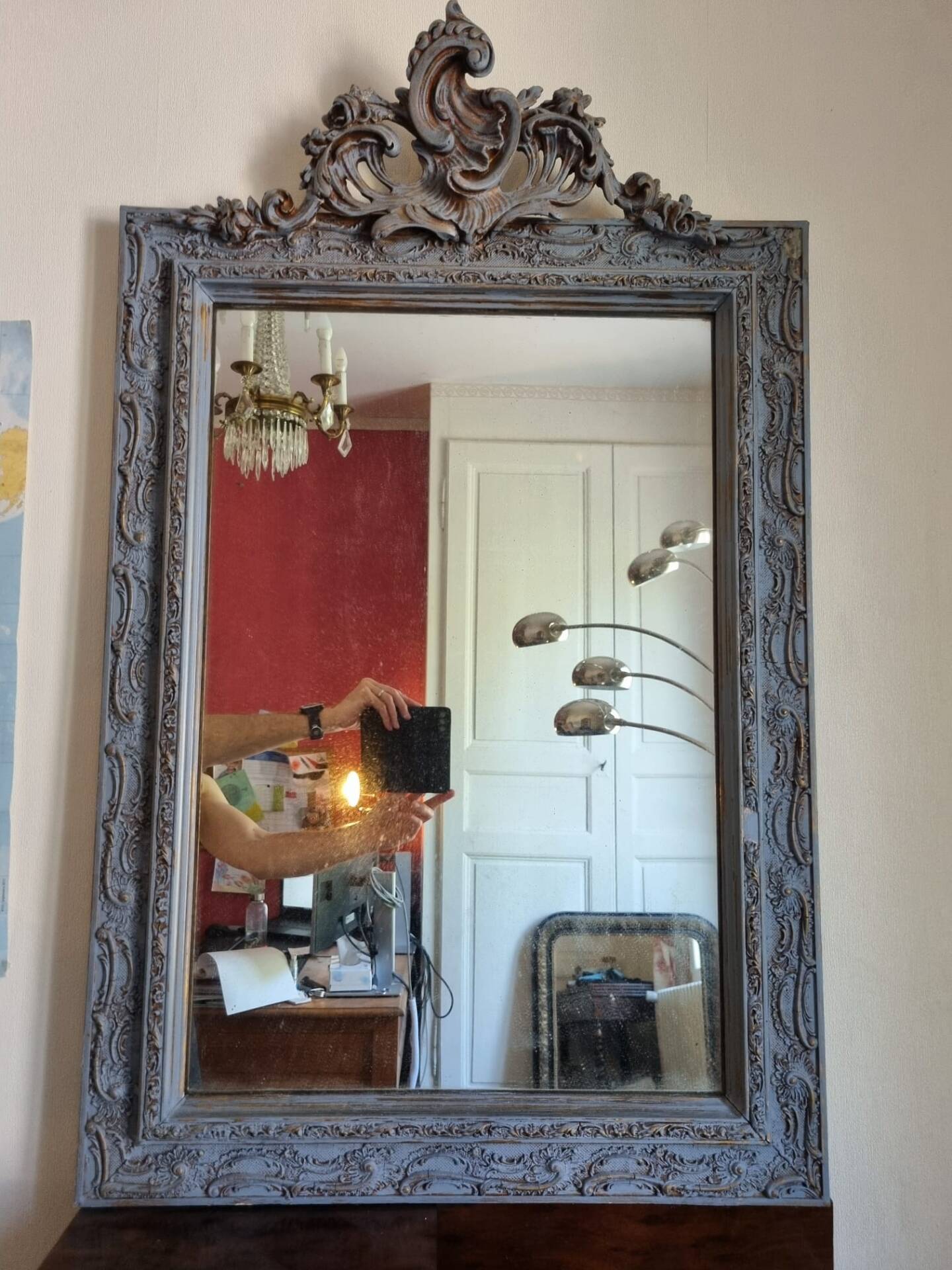 Miroir ancien fronton coquille