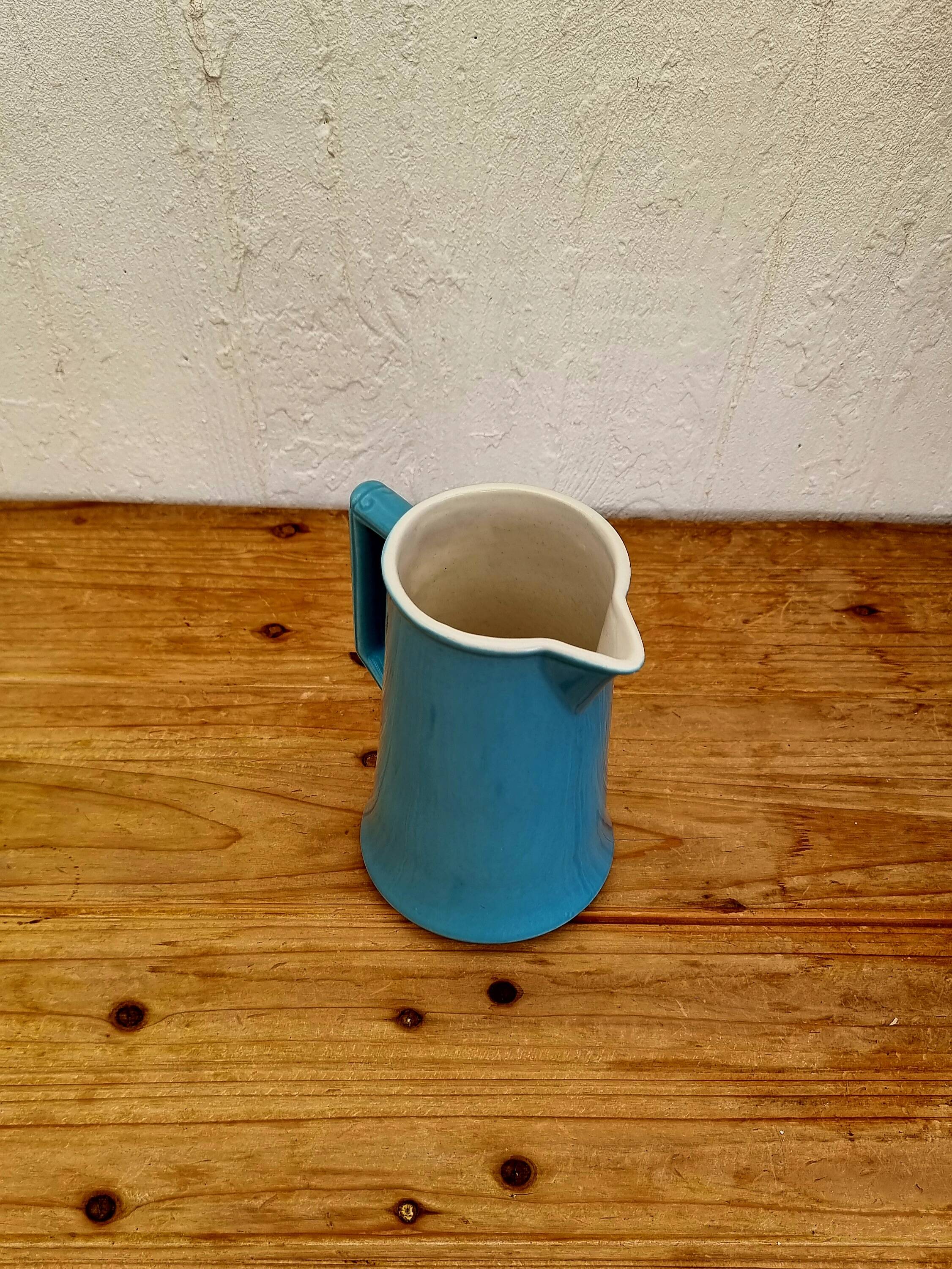 Vintage blue ceramic pitcher