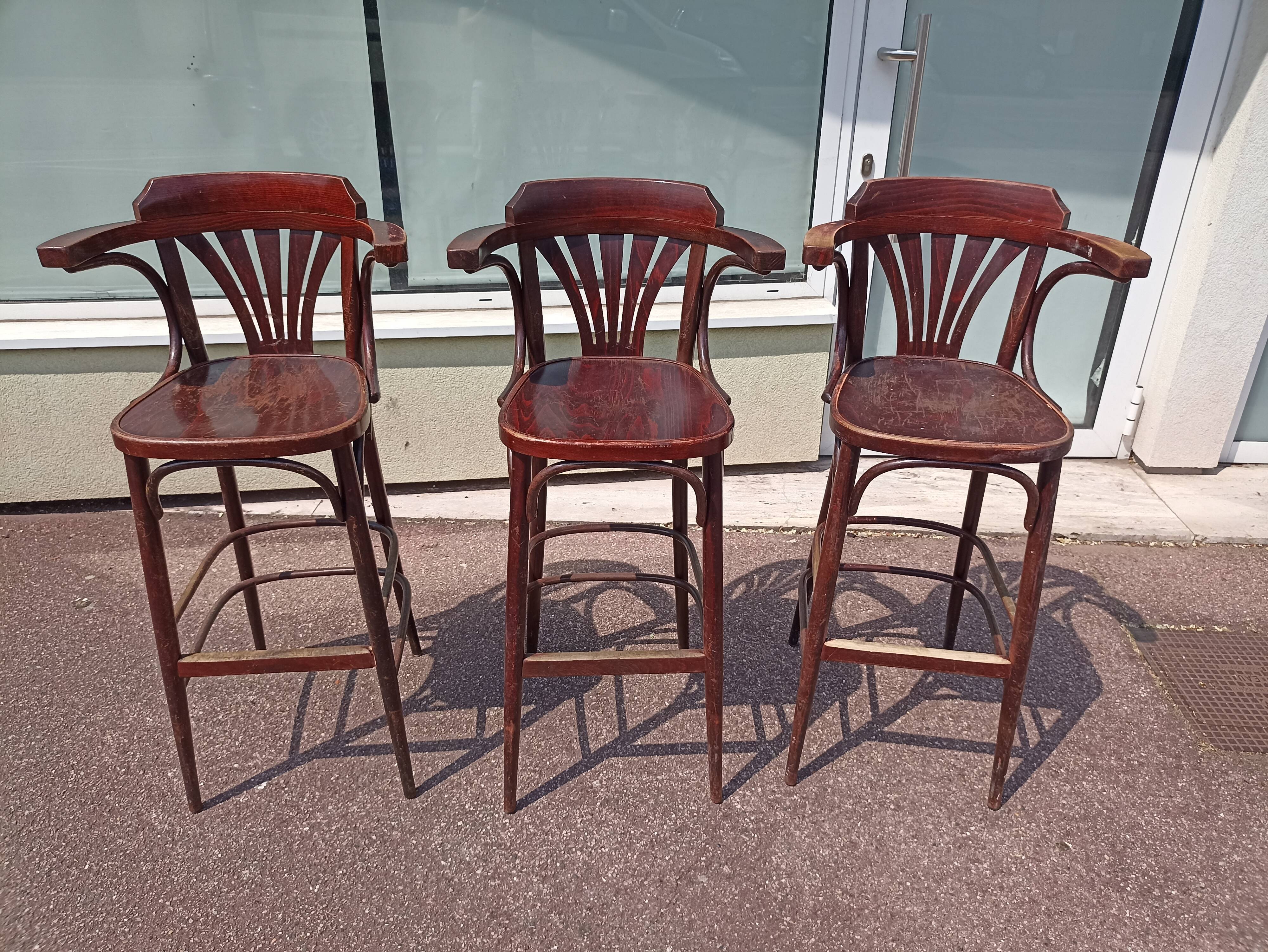 Lot de 3 tabouret de bar bistrot - bois - vintage