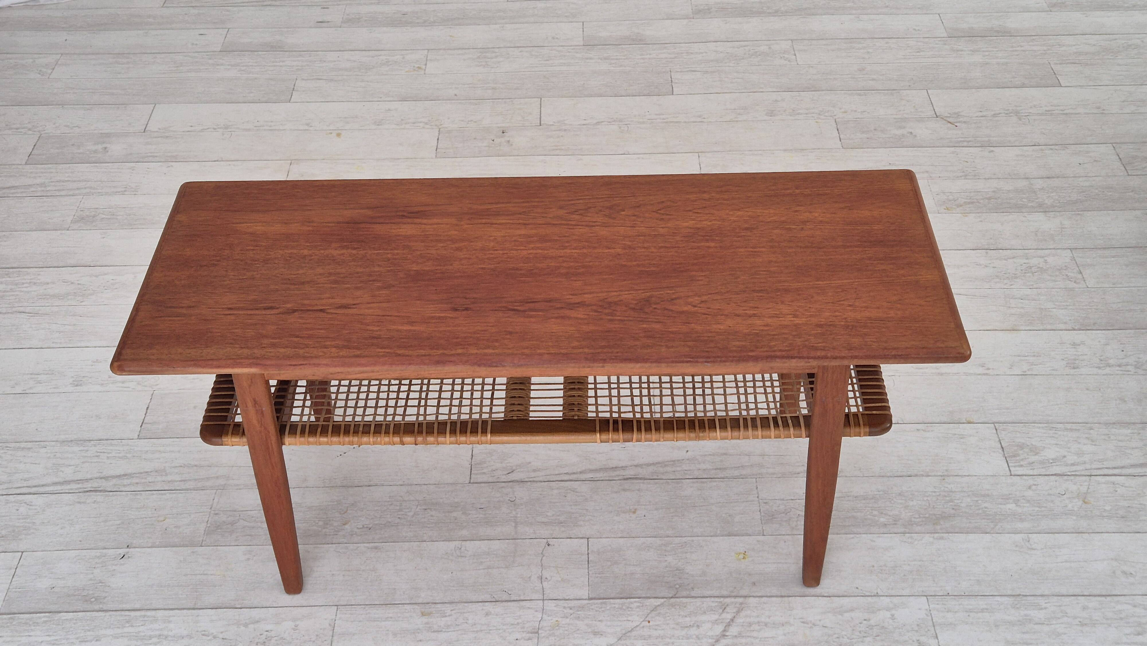 1970s, Scandinavian coffee table, original condition, teak wood, rattan.