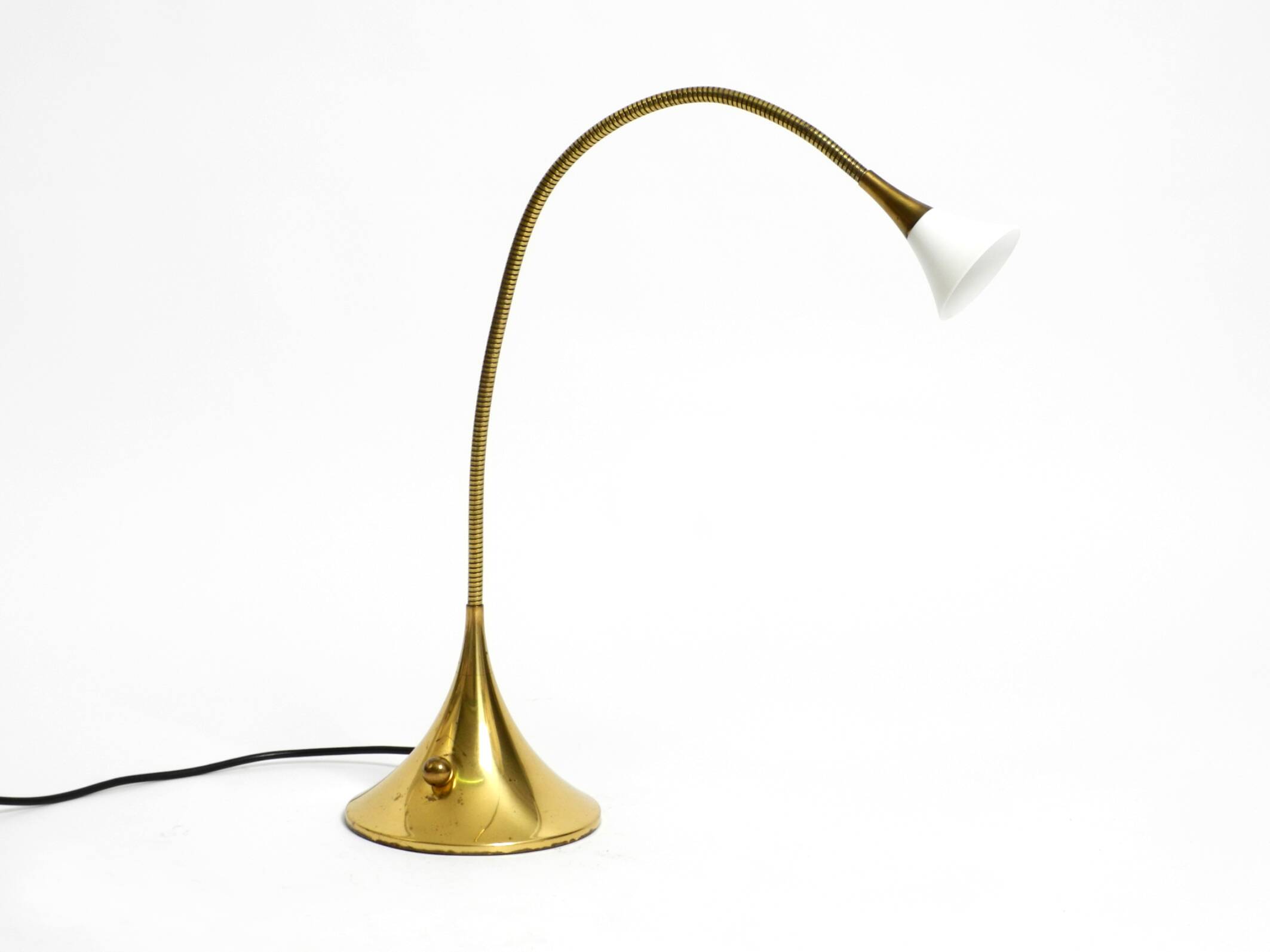 1980s brass halogen table lamp by Florian Schulz model Esa with gooseneck
