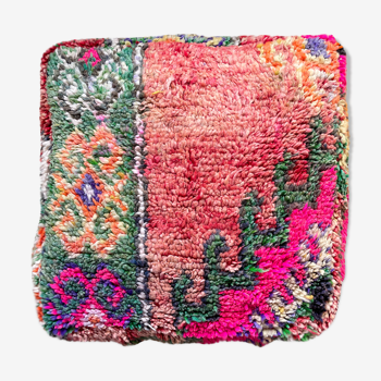 Moroccan berber pouf in terracotta pink green wool