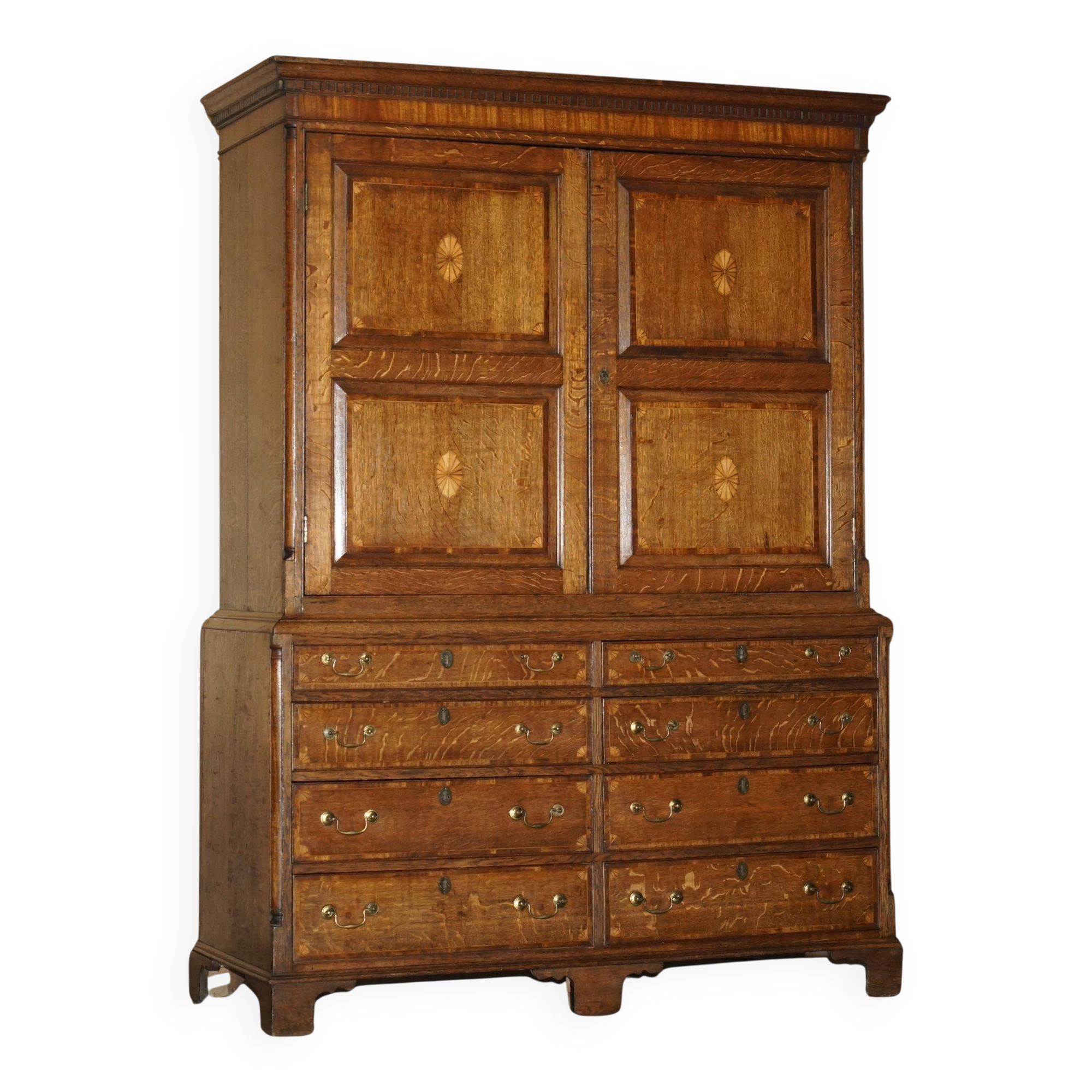 Antique Sheraton wardrobe from around 1800 with drawers - George III