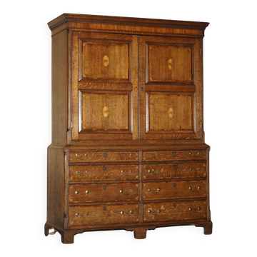 Armoire Sheraton ancienne vers 1800 avec tiroirs - George III