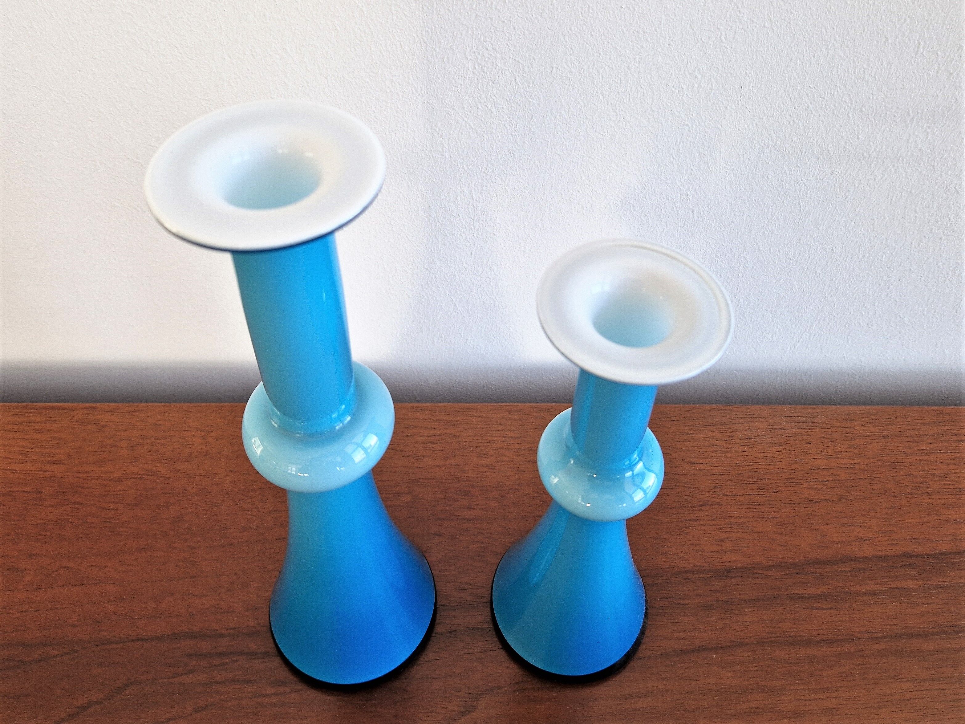 Arrangement of 3 blue glass 'Carnaby' vases by Per Lütken for Holmegaard, Denmark 1960's