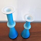 Arrangement of 3 blue glass 'Carnaby' vases by Per Lütken for Holmegaard, Denmark 1960's