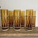 6 amber long drink glasses with wicker