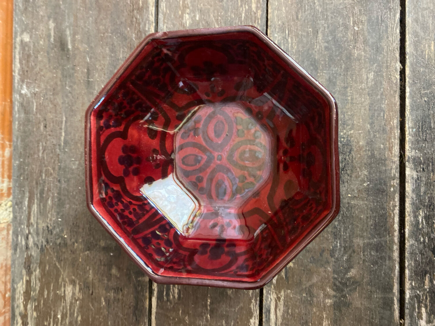 Set of 3 Vintage Red Oriental Ceramic Pocket Vases with Black Decor