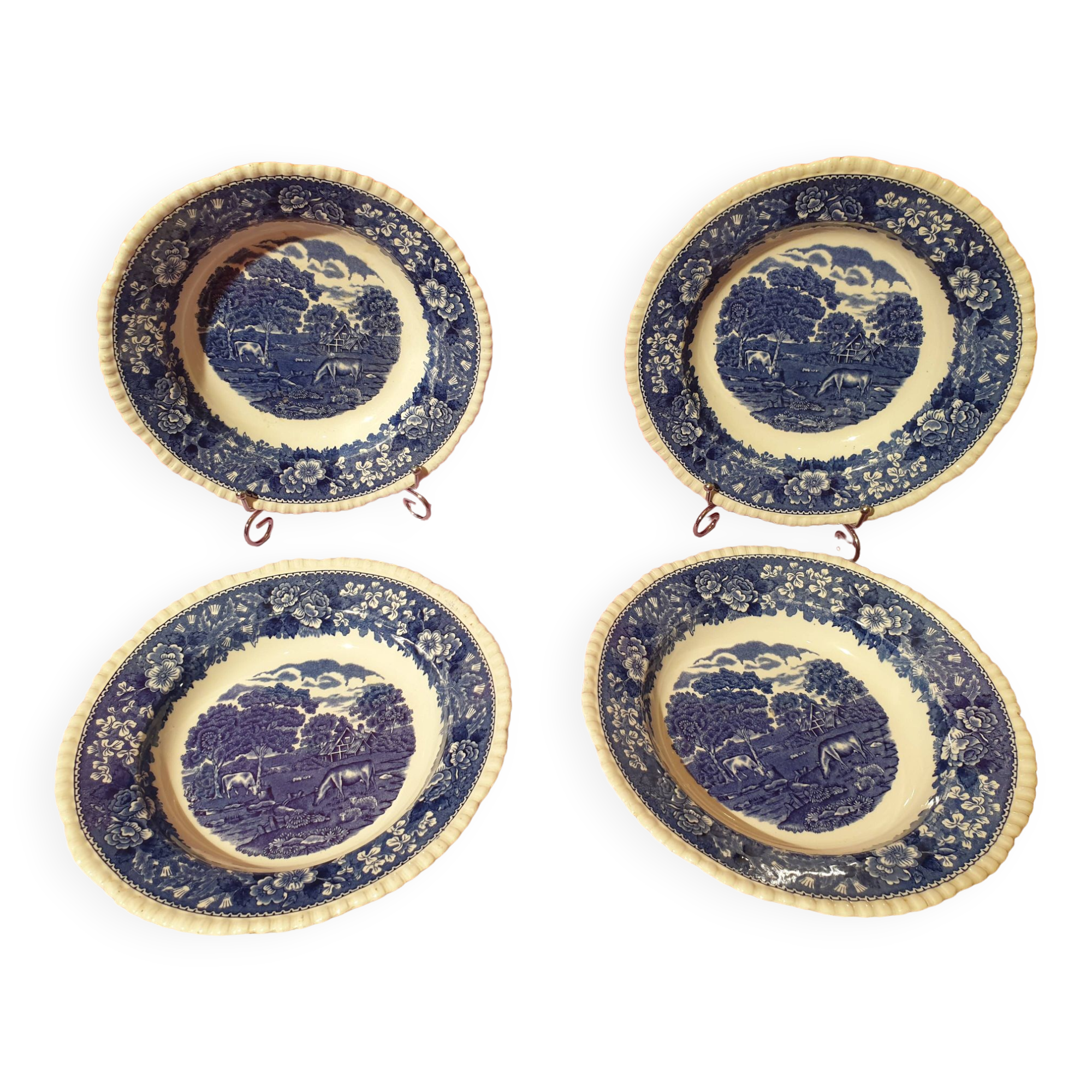 Set of 4 soup plates English Scenic Staffordshire Adams England