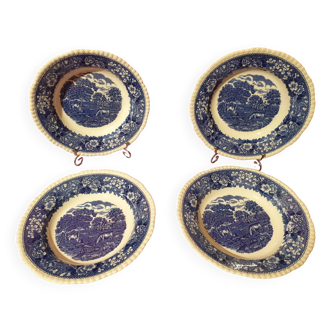 Set of 4 soup plates English Scenic Staffordshire Adams England