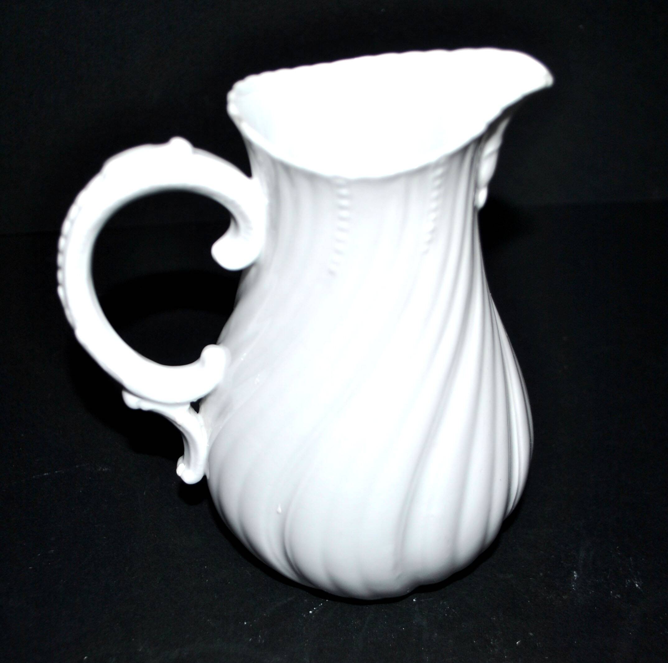 Antique Sarreguemines porcelain pitcher, plain Viennese pattern
