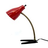 Vintage Italian brass and red lacquer flexible table lamp from 50s