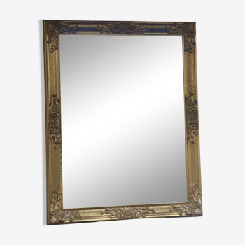 vintage beveled mirror in rectangular shape stucco and gilded wood in Louis XV baroque style