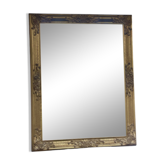 vintage beveled mirror in rectangular shape stucco and gilded wood in Louis XV baroque style