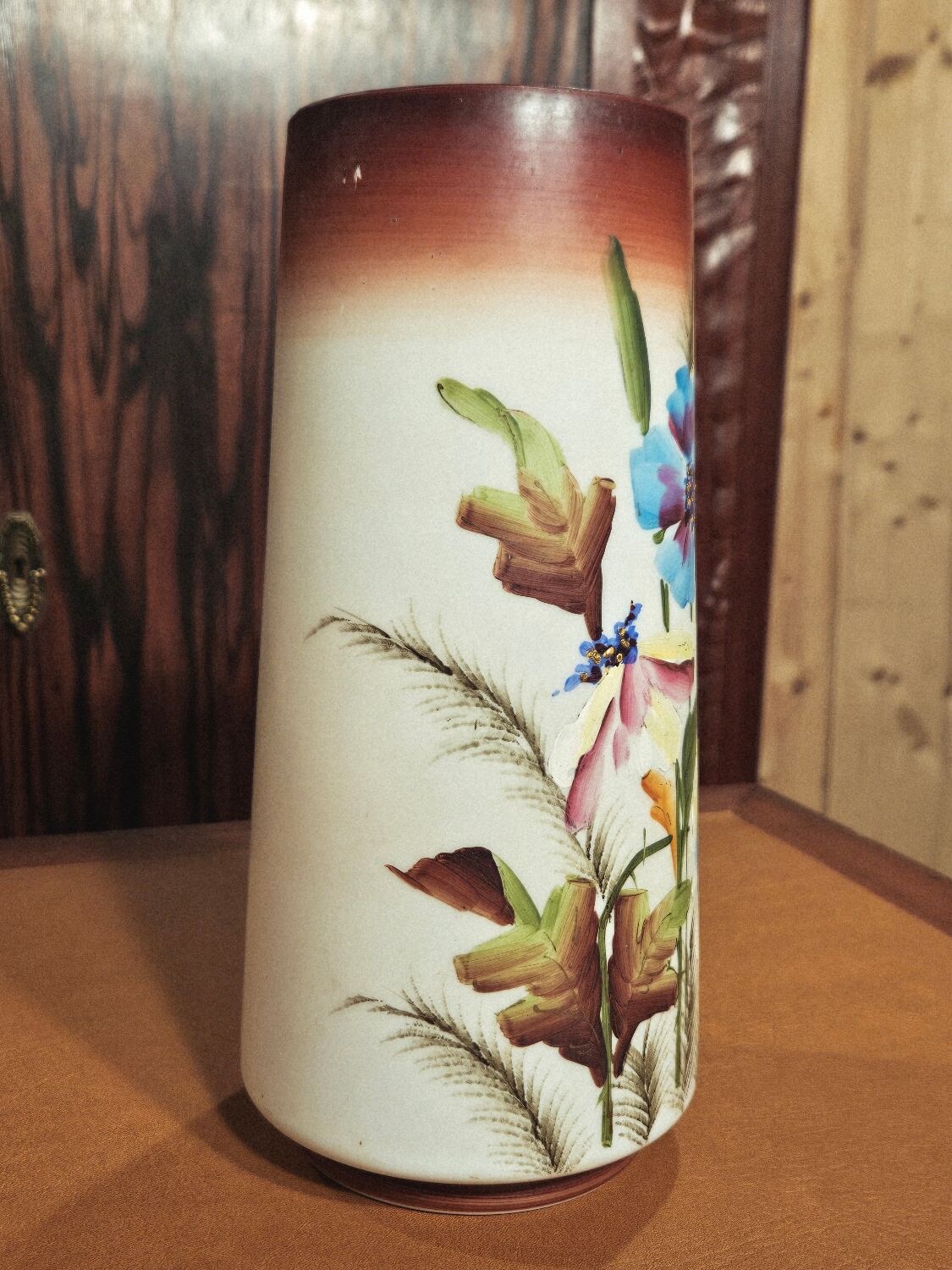 Antique Opaline Vase with Floral Decoration 1900 Art Nouveau