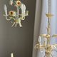 Small vintage cream metal flower chandelier with orange flowers and 3 arms.