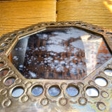 Antique mirror, hexagonal in oriental style brass