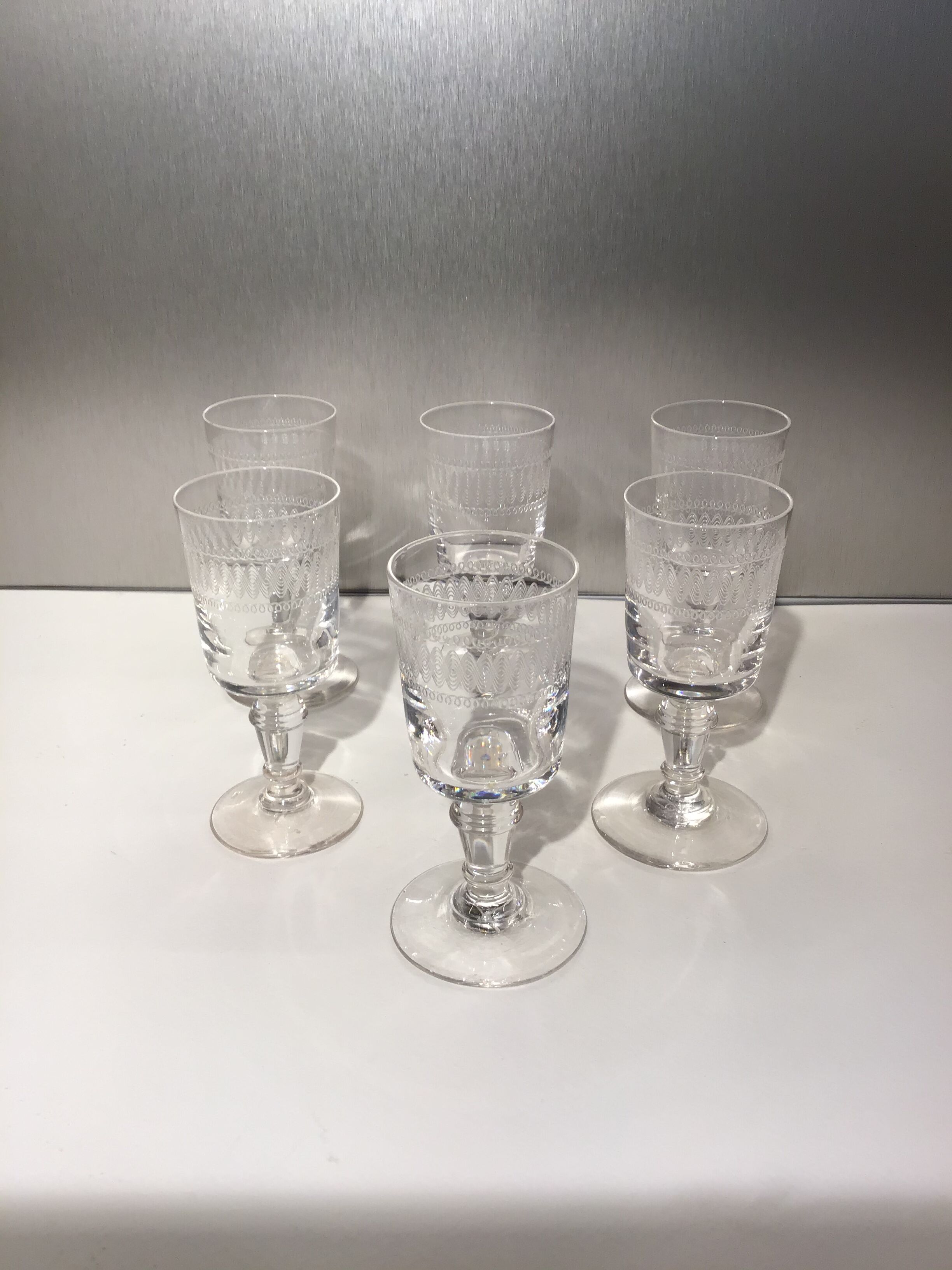 Lot de 6 verres à liqueur, gravés , début XX siècle