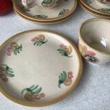 HB Henriot Quimper stoneware cups, hand-painted floral decoration