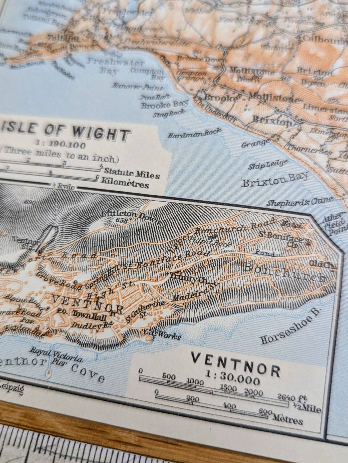 Île de Wight, Angleterre, plan original imprimé en 1913.