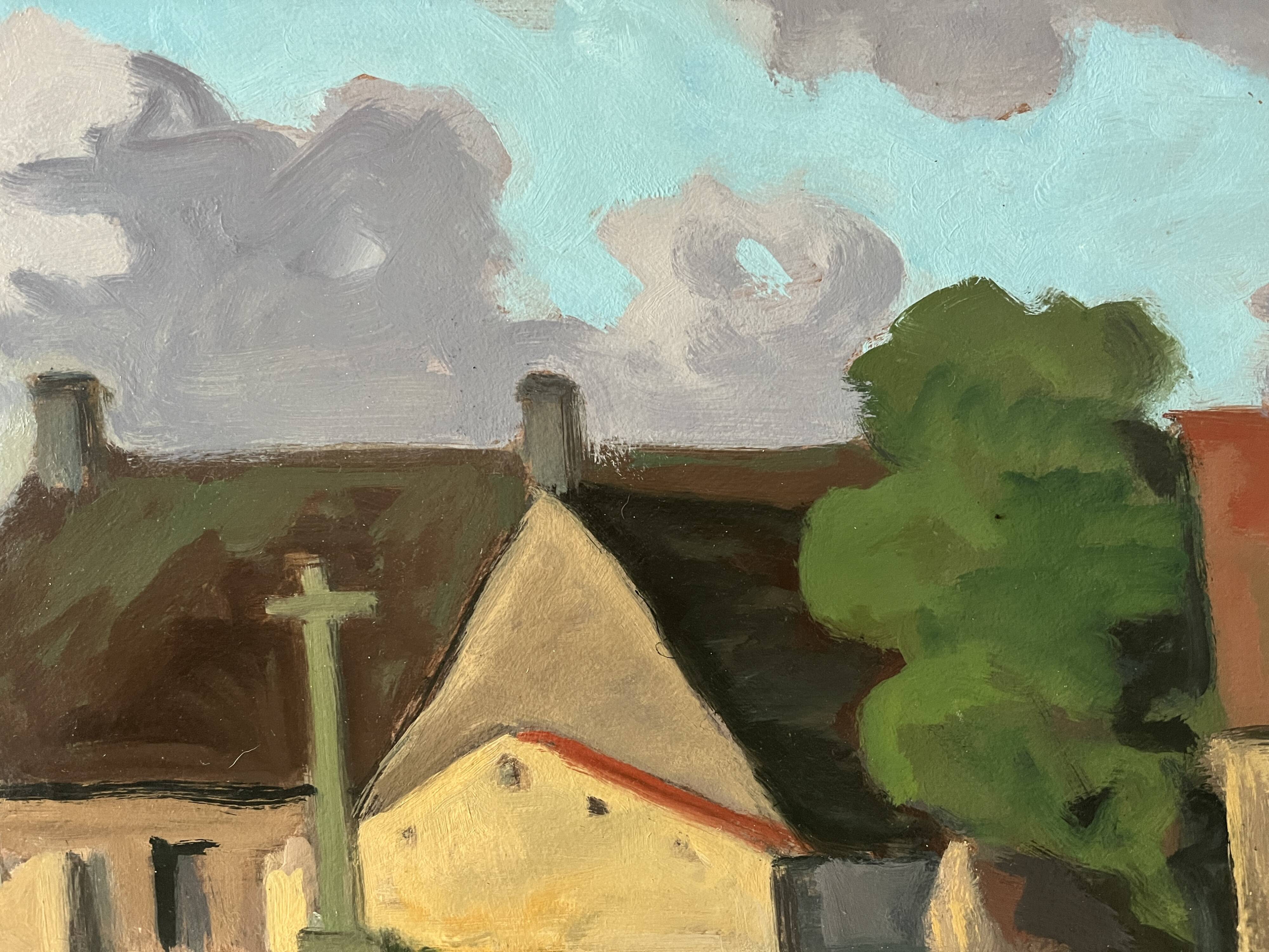 Large oil on panel of a Breton landscape 1950, antique painting signed.