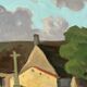Large oil on panel of a Breton landscape 1950, antique painting signed.