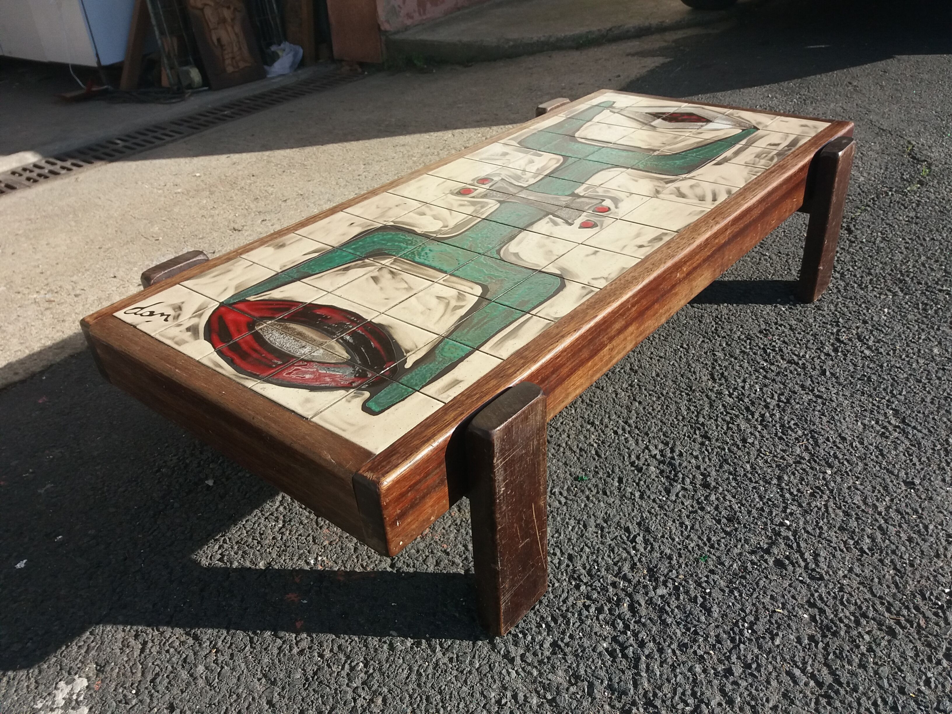 Coffee table ceramic and mahogany by Dan in Vallauris to 1950/60