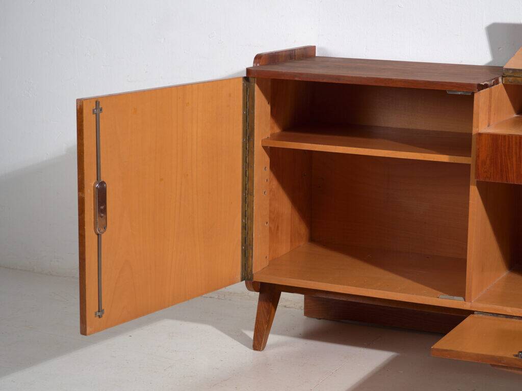 Mid-century walnut veneer sideboard with triangular handles – Czechoslovakia, circa 1960