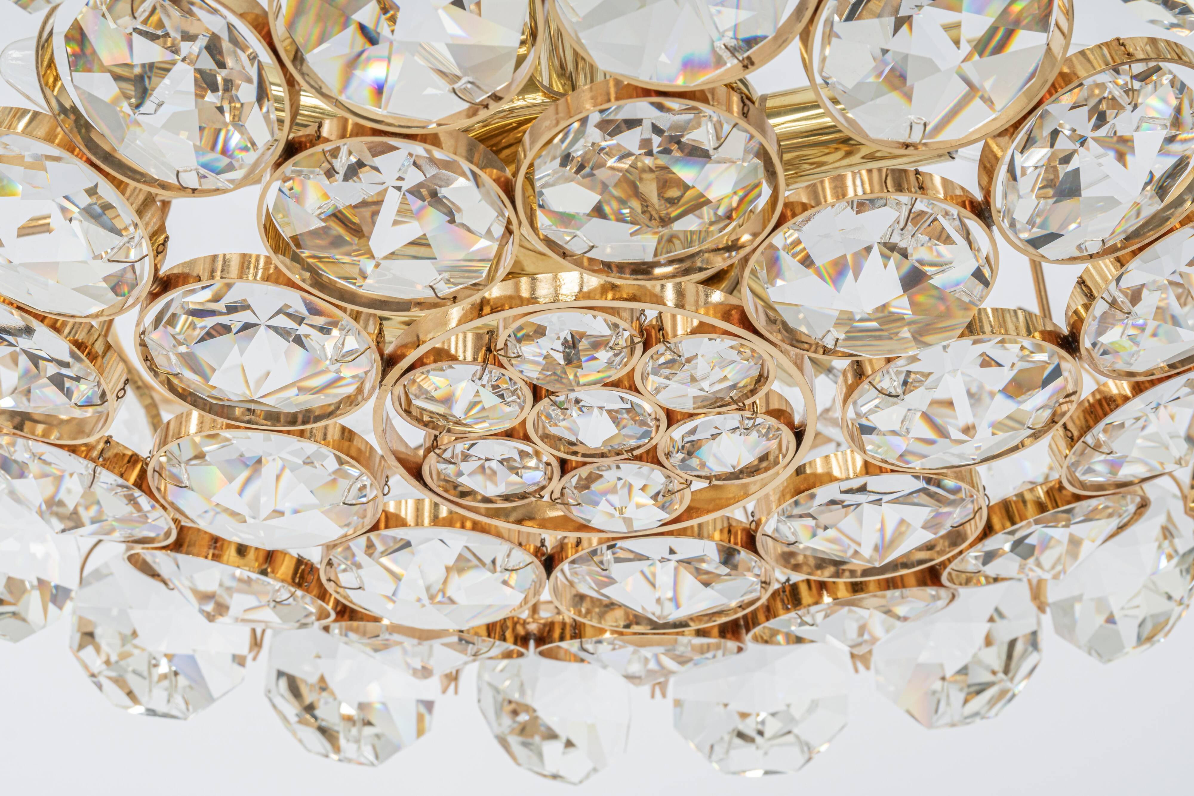 Golden brass chandelier, Sciolari design by Palwa, Germany, 1970s