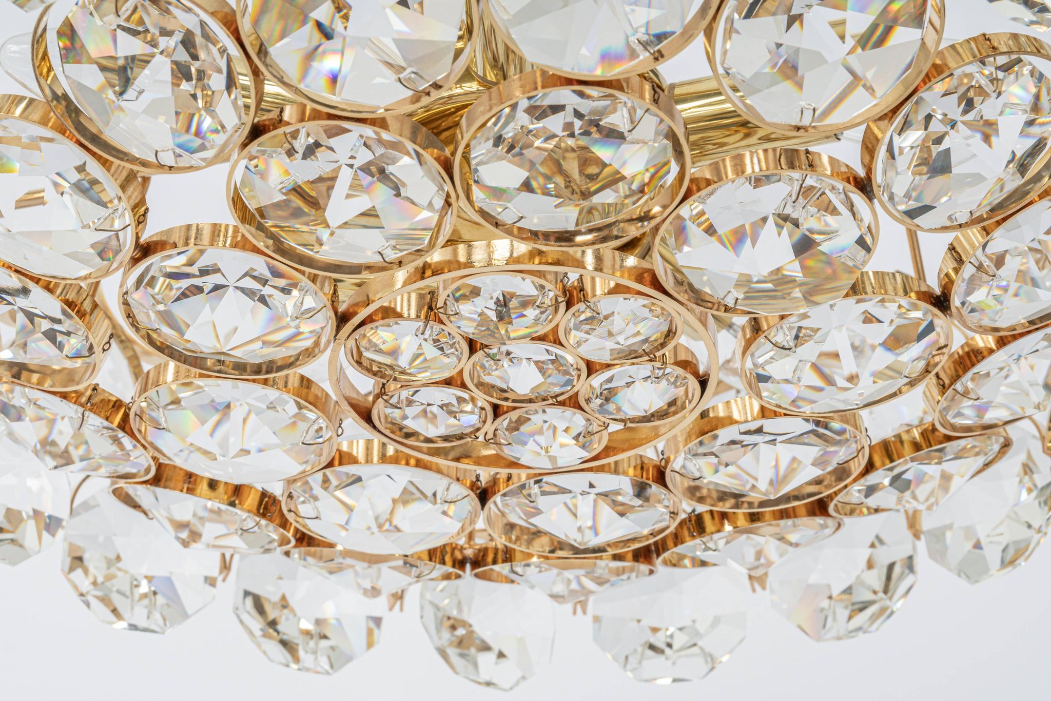 Golden brass chandelier, Sciolari design by Palwa, Germany, 1970s