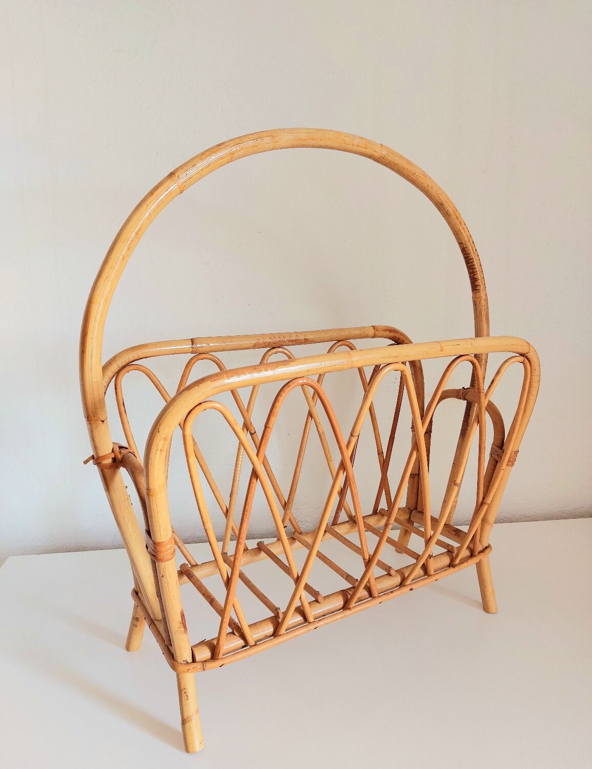 Vintage rattan magazine holder