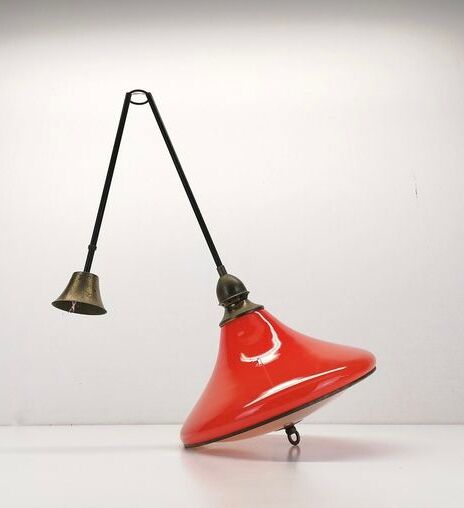 Vintage glass and brass pendant lamp / Italy, 60s
