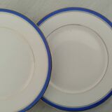 White Porcelain Cheesecake Dessert Plates with Blue Border and Gold Fillet