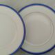 White Porcelain Cheesecake Dessert Plates with Blue Border and Gold Fillet