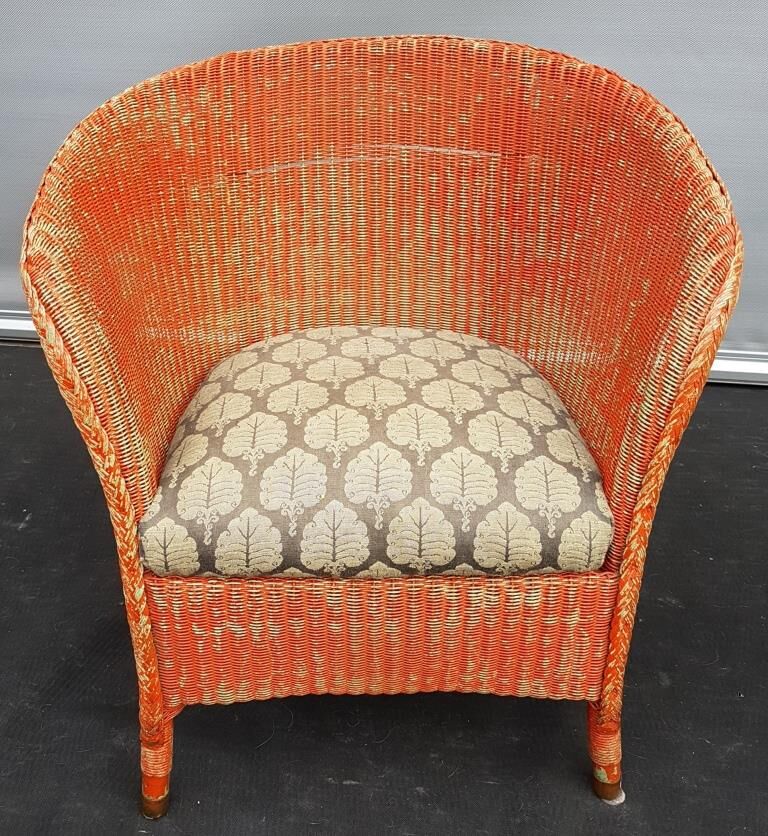 Fauteuil anglais Lloyd Loom kapok orange et vert