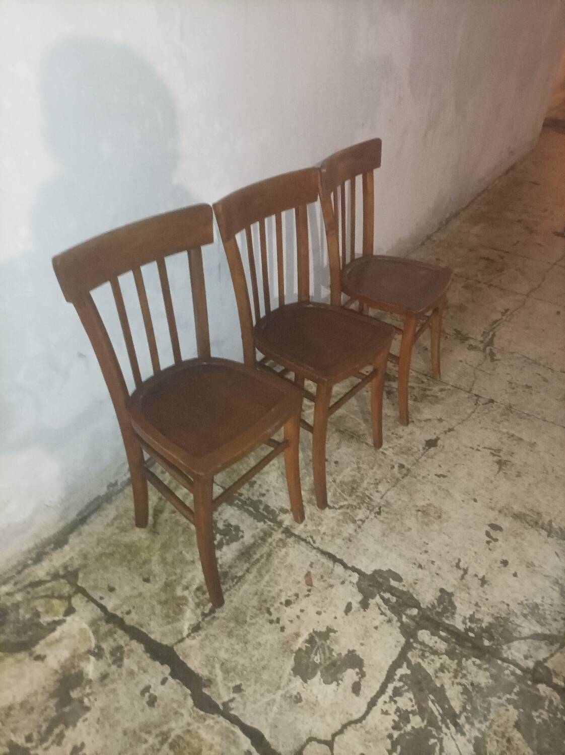 3 old wooden bistro chairs from the 50s