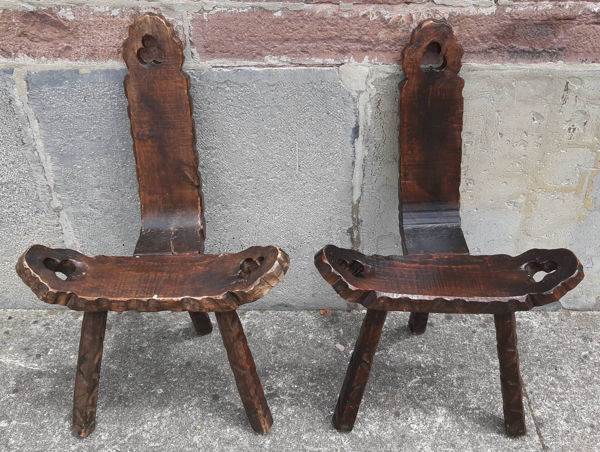 Pair of brutalist tripod stools