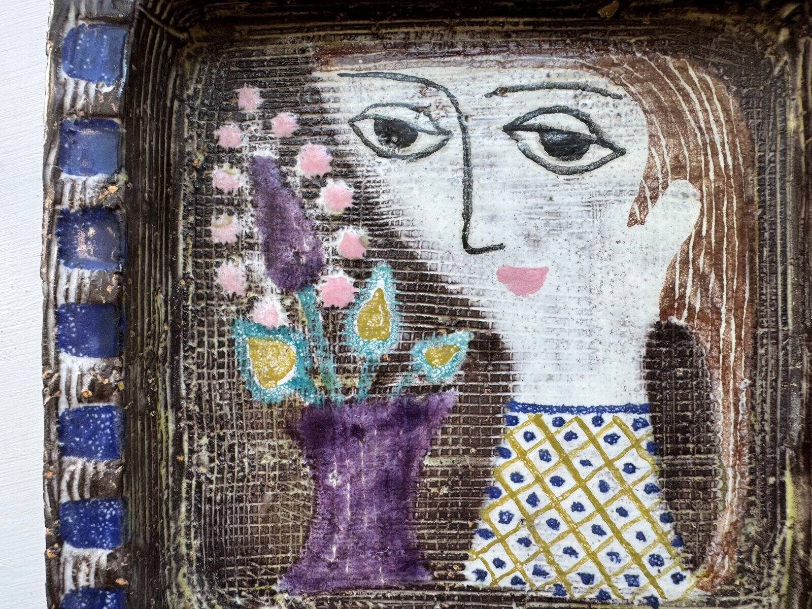 Face illustration ceramic bowl by Mari Simmulson for Upsala Ekeby, Sweden, 1960s