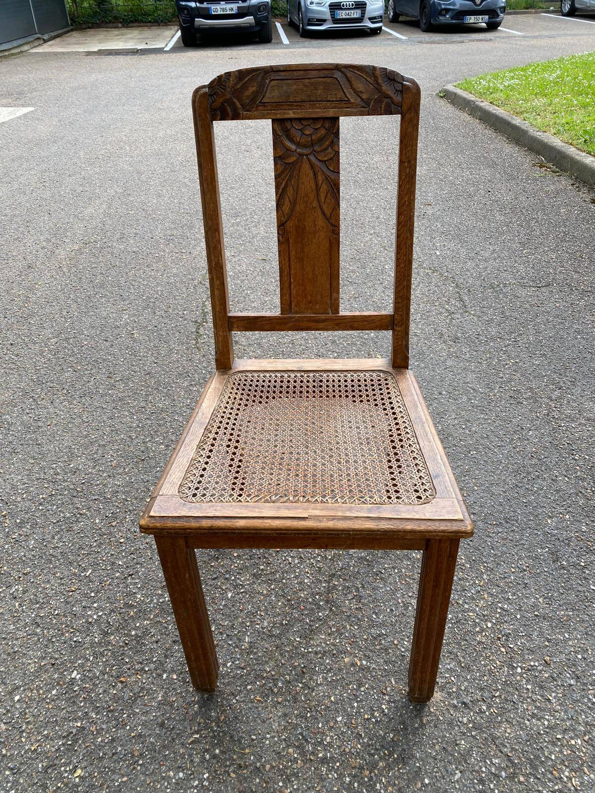 Art Deco chair in solid wood and cane