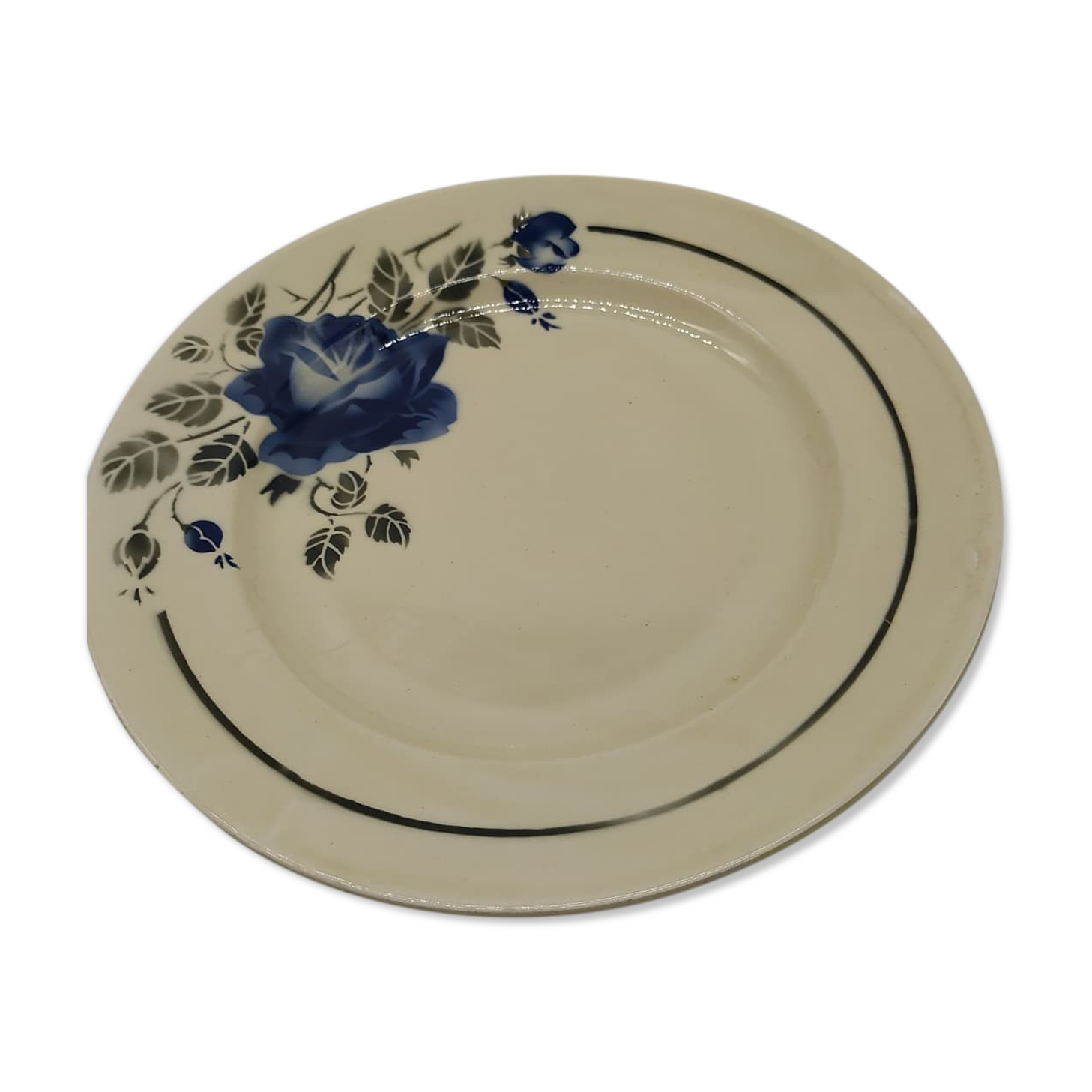 Dish with blue rose