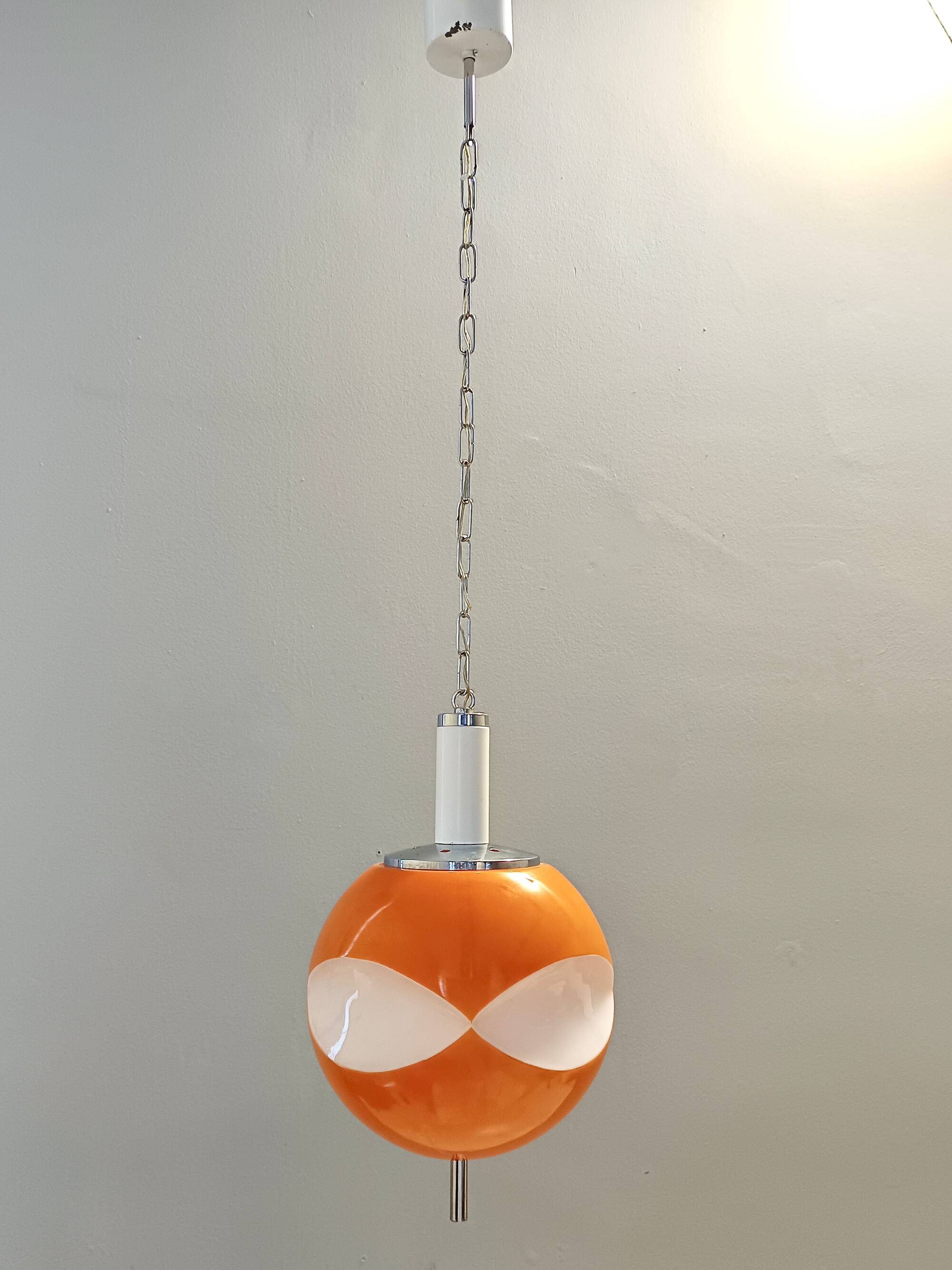 Space Age Orange and White Opaline Glass Pendant, Italy