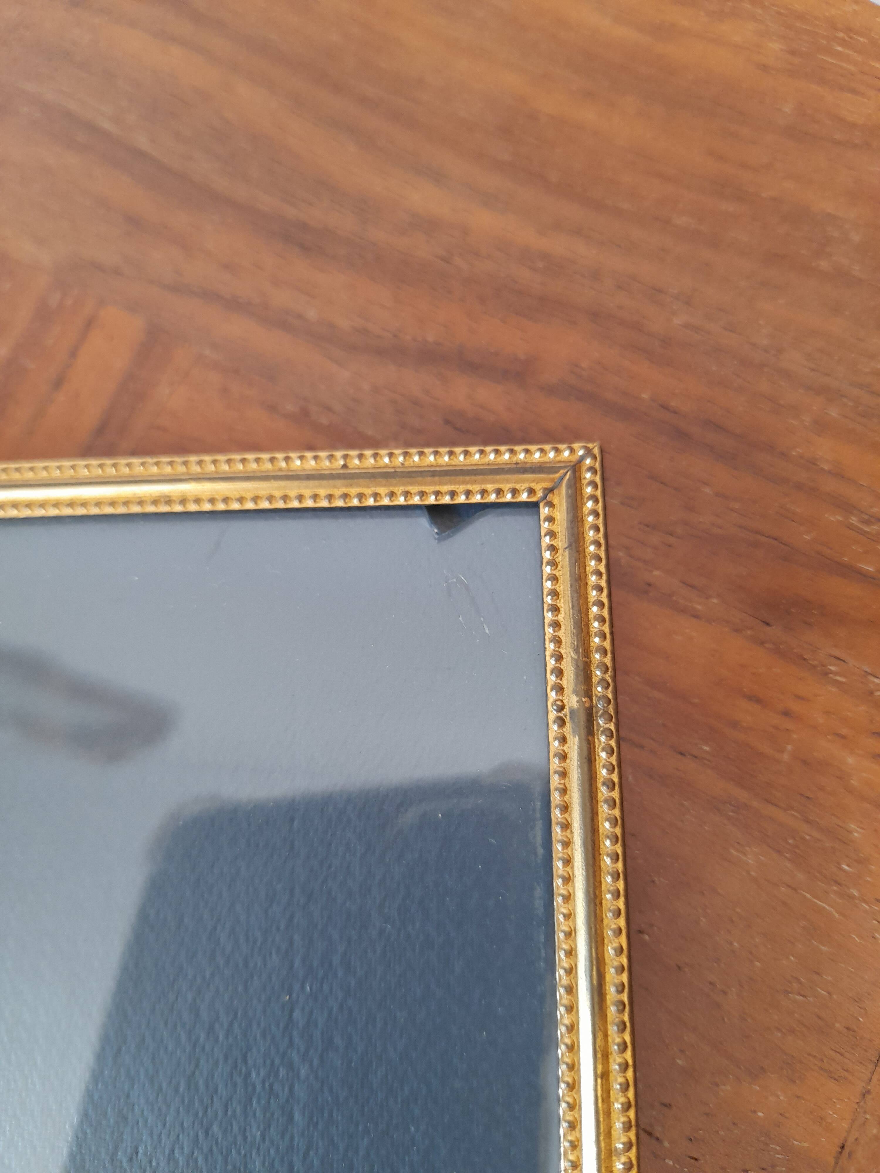 Rectangular curved glass frame 24 x 30 cm Vintage gold metal beads and edging
