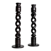 Set of 2 vintage dark wood candlesticks, twisted design, Italy, 1970s.