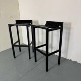 2 tabourets de bar modernistes en bois noir et acier par Ruud Jan Kokke, années 1980