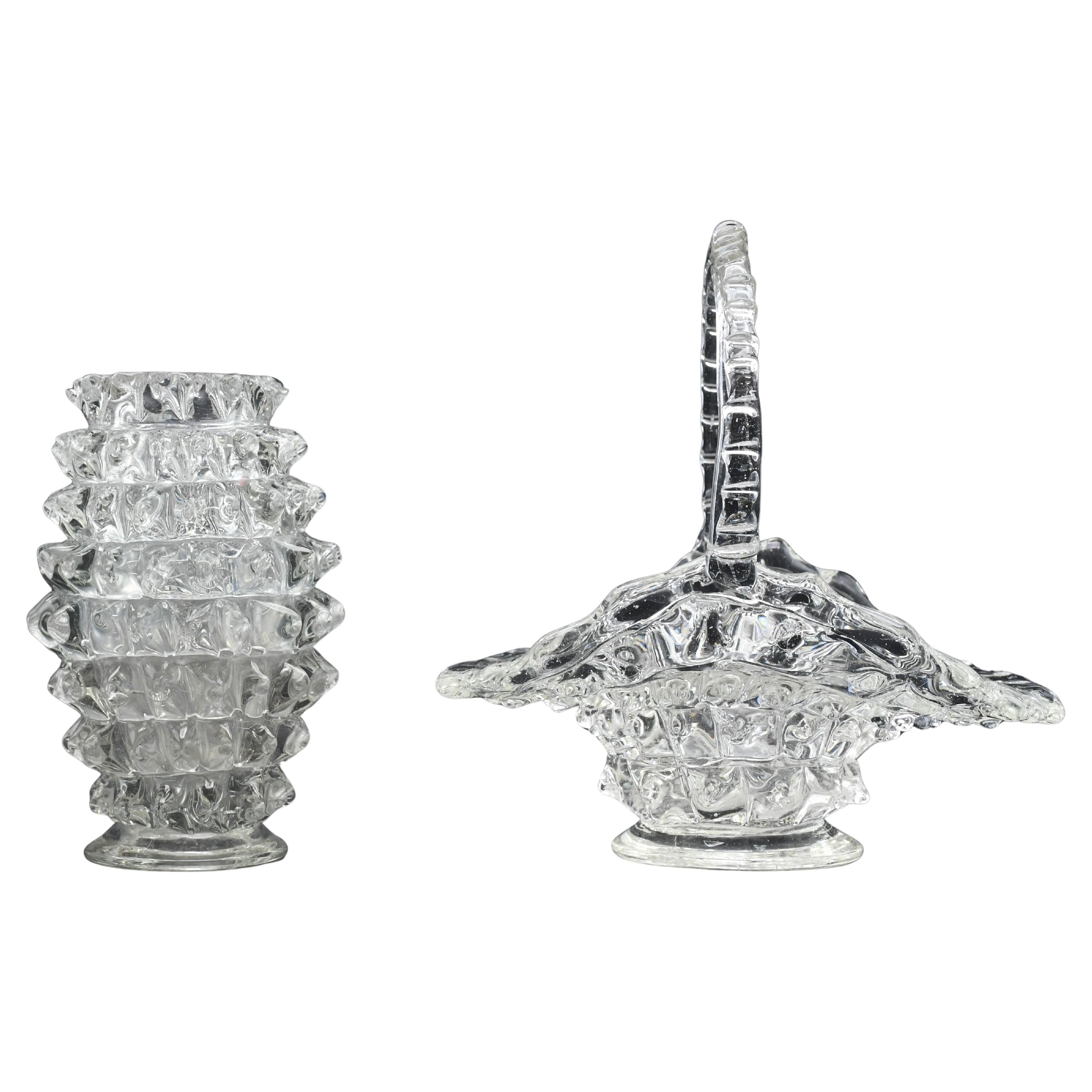 Set of 2 Ercole Barovier Rostrato Murano Italian Glass Vase for Barovier & Toso