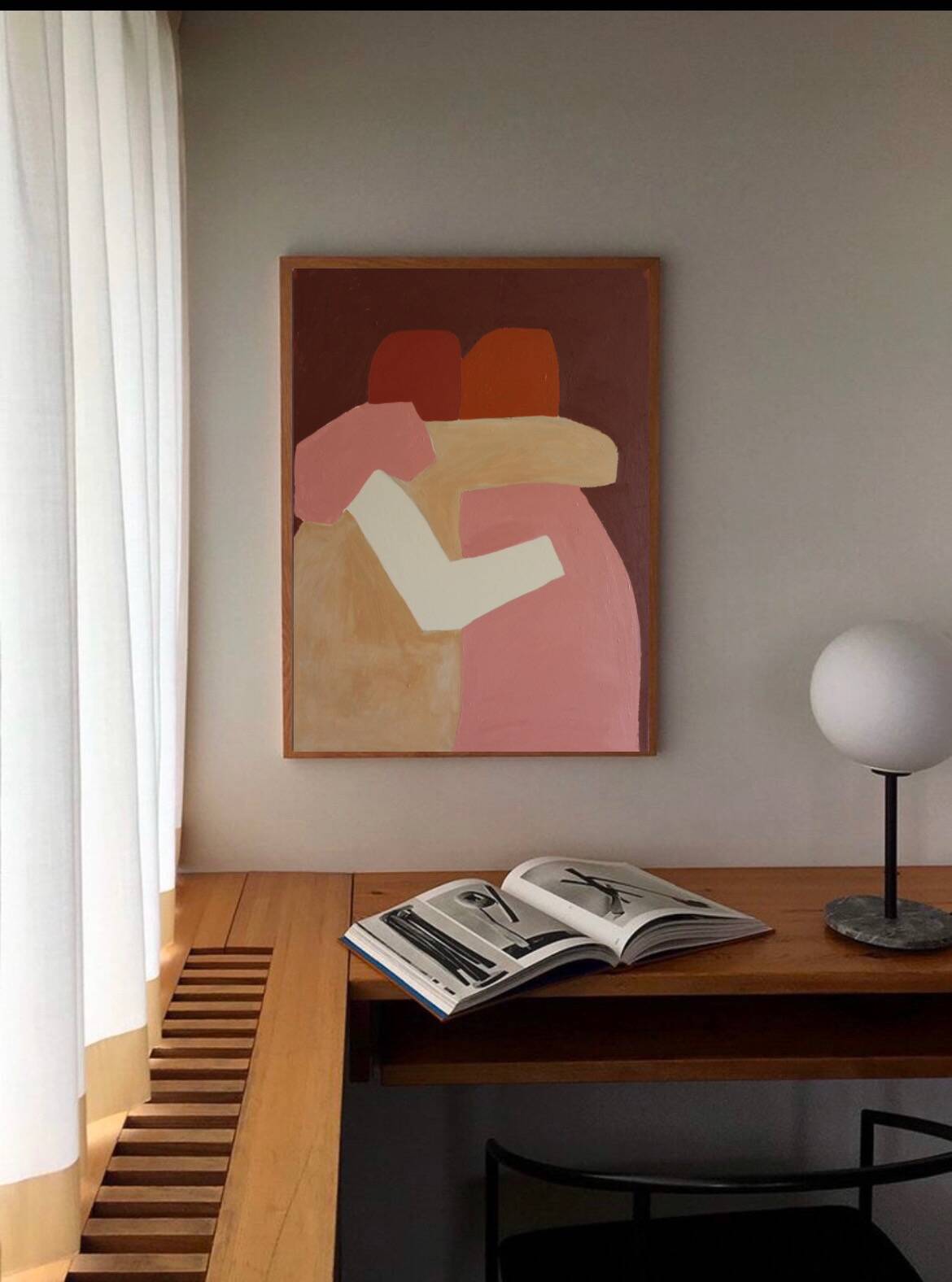 Minimalist figurative painting version burgundy "don't leave me".