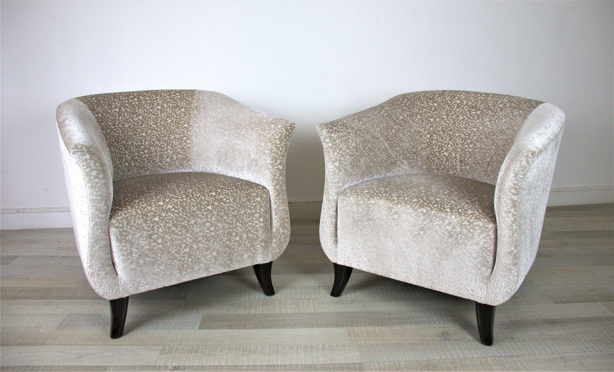 Vintage Club Chair in Beige Velvet, 1930s, Set of 2