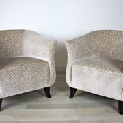 Vintage Club Chair in Beige Velvet, 1930s, Set of 2
