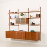 Preben Sorensen PS System three bay teak wall unit, Randers, Denmark 1960s