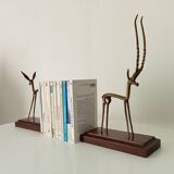 Pair of antique bookends in solid oak and brass from the 1960s